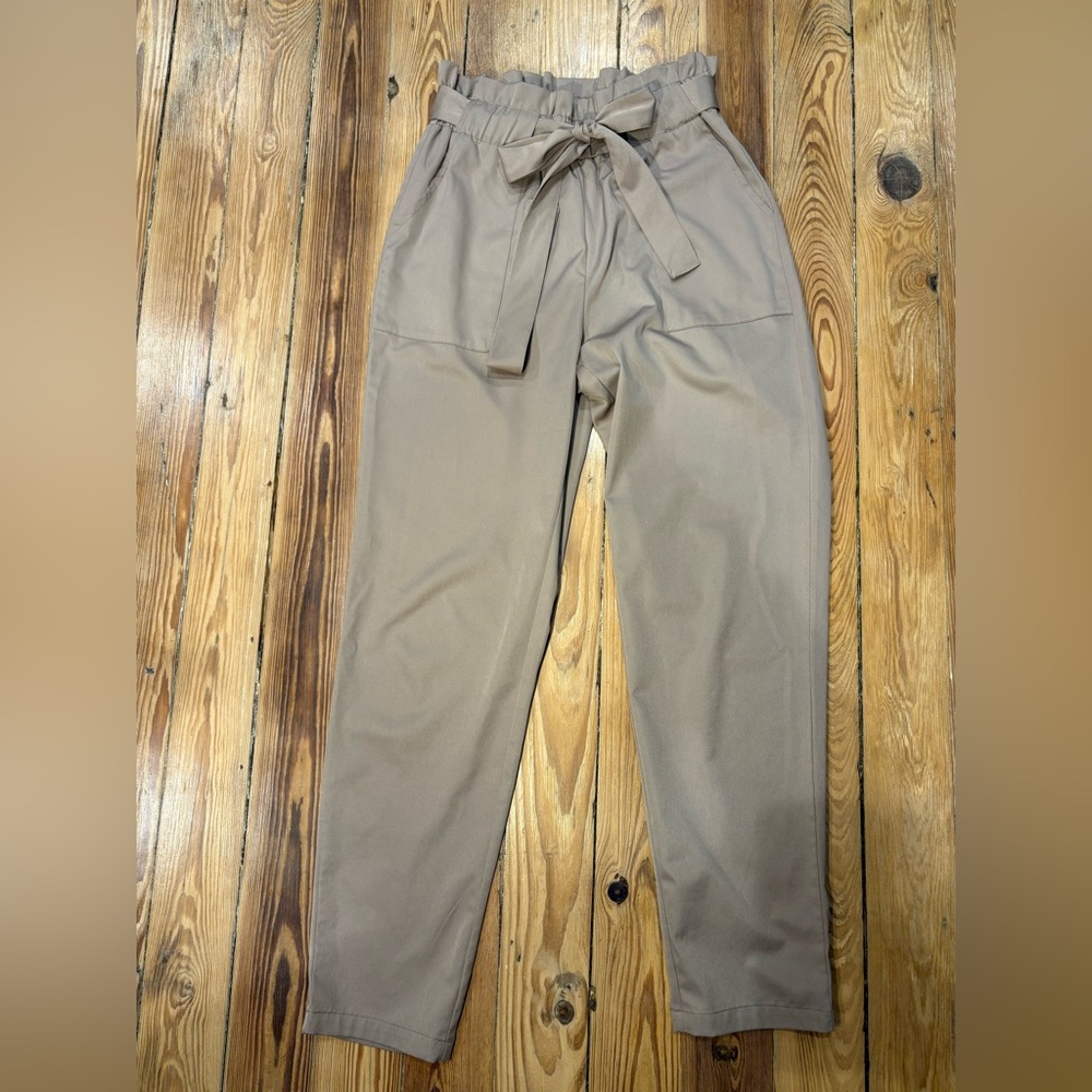 Women’s Tan Dress Pants with Tie Waist